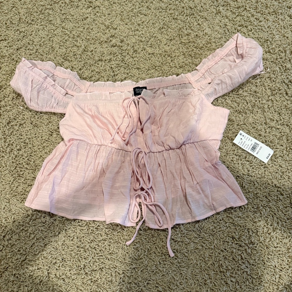 PacSun Pink Flutter Sleeve Blouse with Tie Front